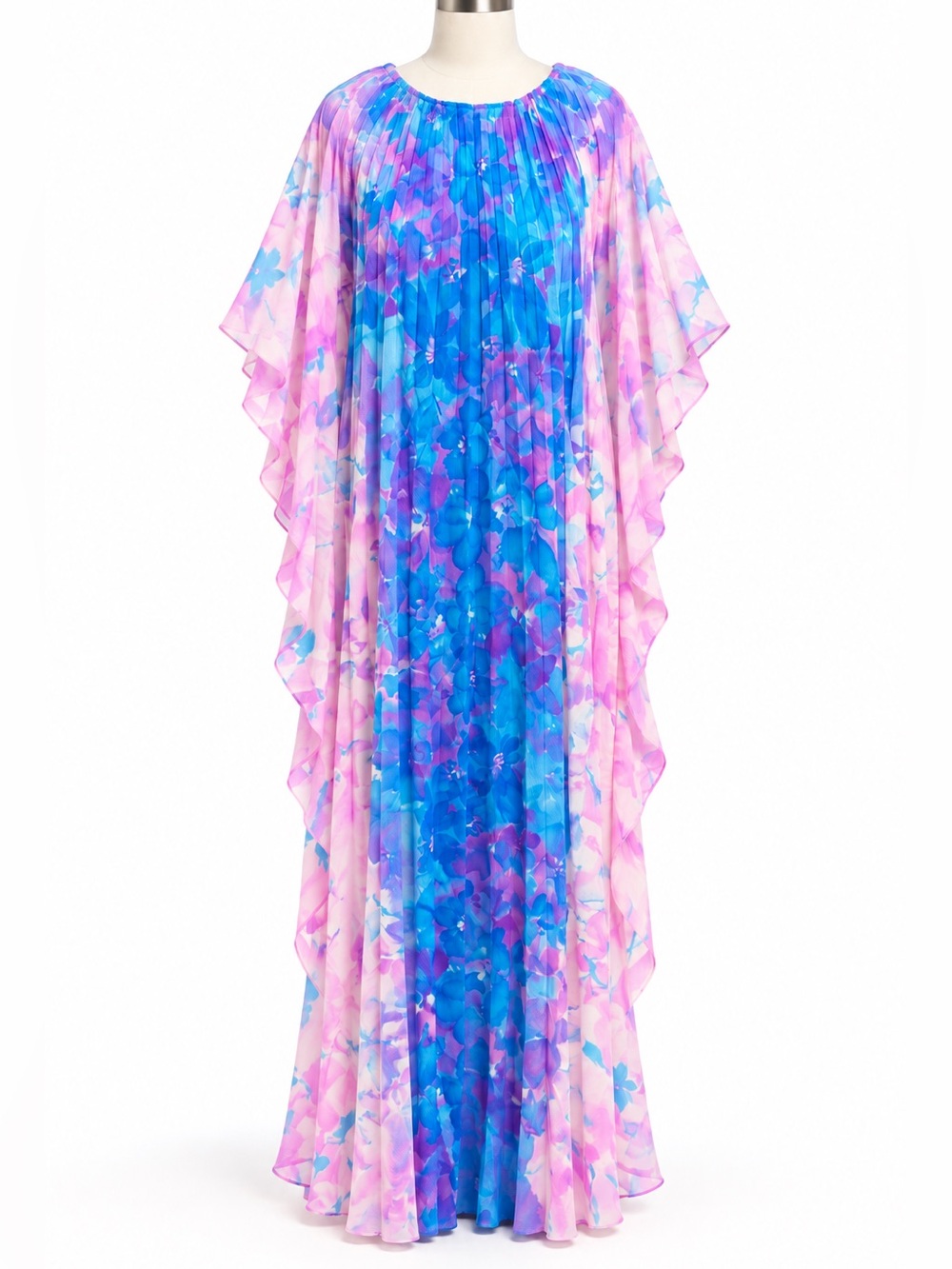 Vintage 1970s Greencastle California Pleated Floral Maxi Caftan One Size